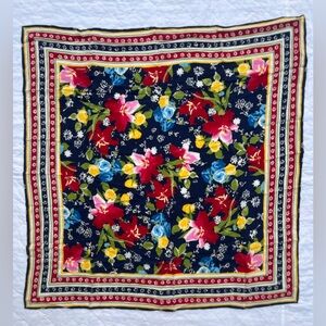 Adolfo Silk Scarf in Navy, Red, Yellow & Green Stripes